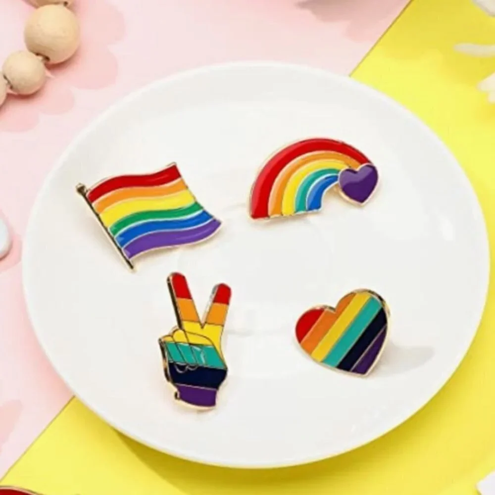 Rainbow Pin Enamel Brooches Heart and Flag LGBTQ Bright Festival Colors 2 Pieces